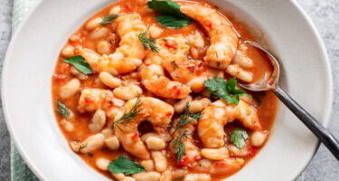 Verdinas con langostinos